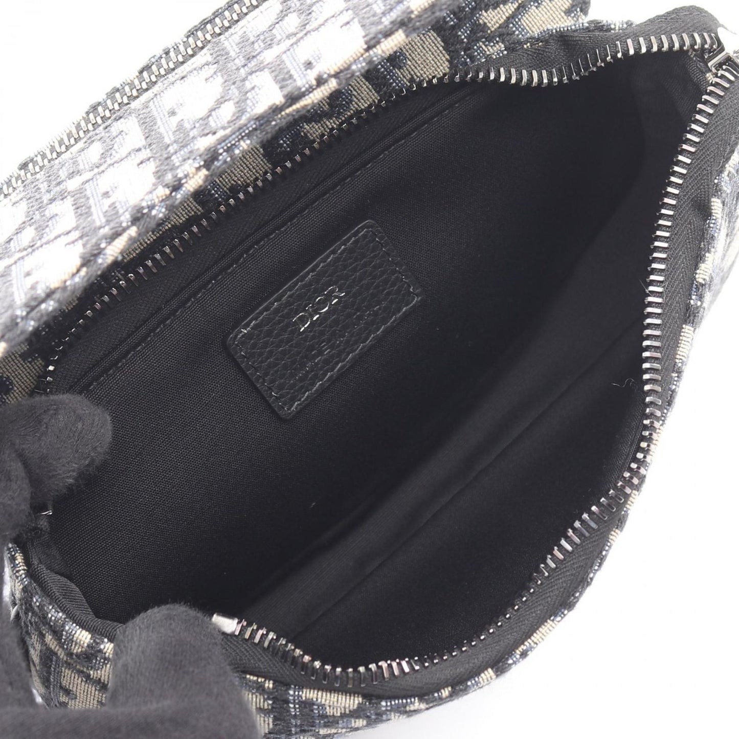 Dior Clutch Saddle Pouch White Beige Navy Canvas Oblique — view 3