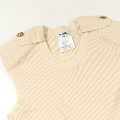 Chanel Vest CC Logo Button Knit Beige Cashmere — view 5