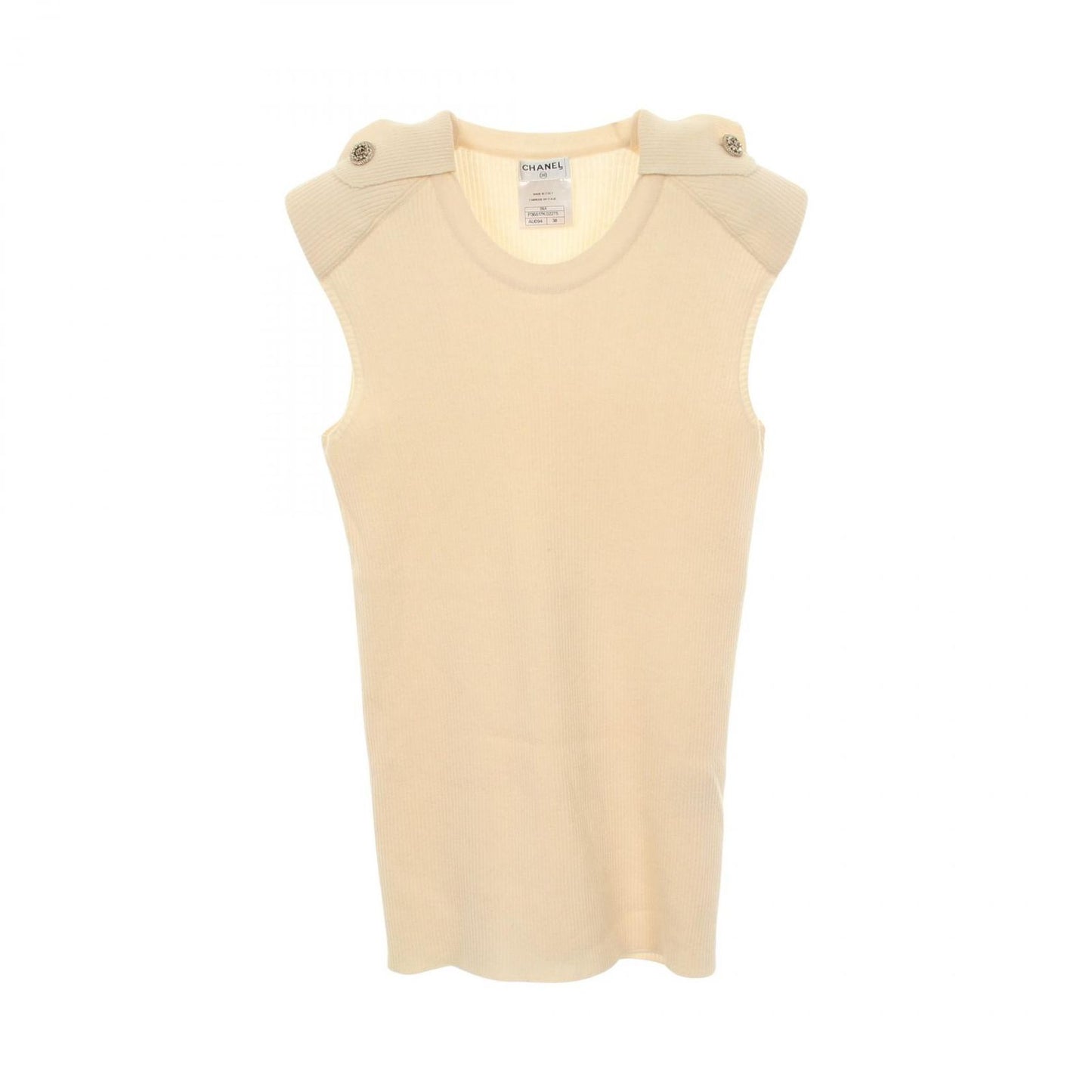 Chanel Vest CC Logo Button Knit Beige Cashmere