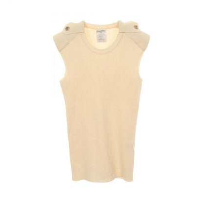 Chanel Vest CC Logo Button Knit Beige Cashmere