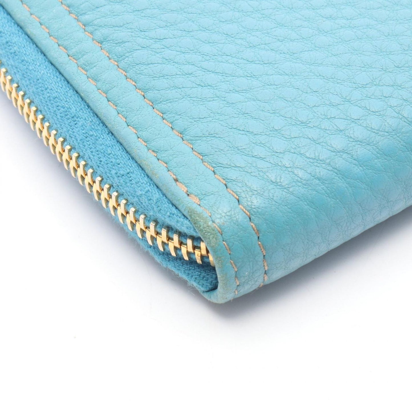 Prada Round Wallet Vitello Daino Blue Leather — view 8
