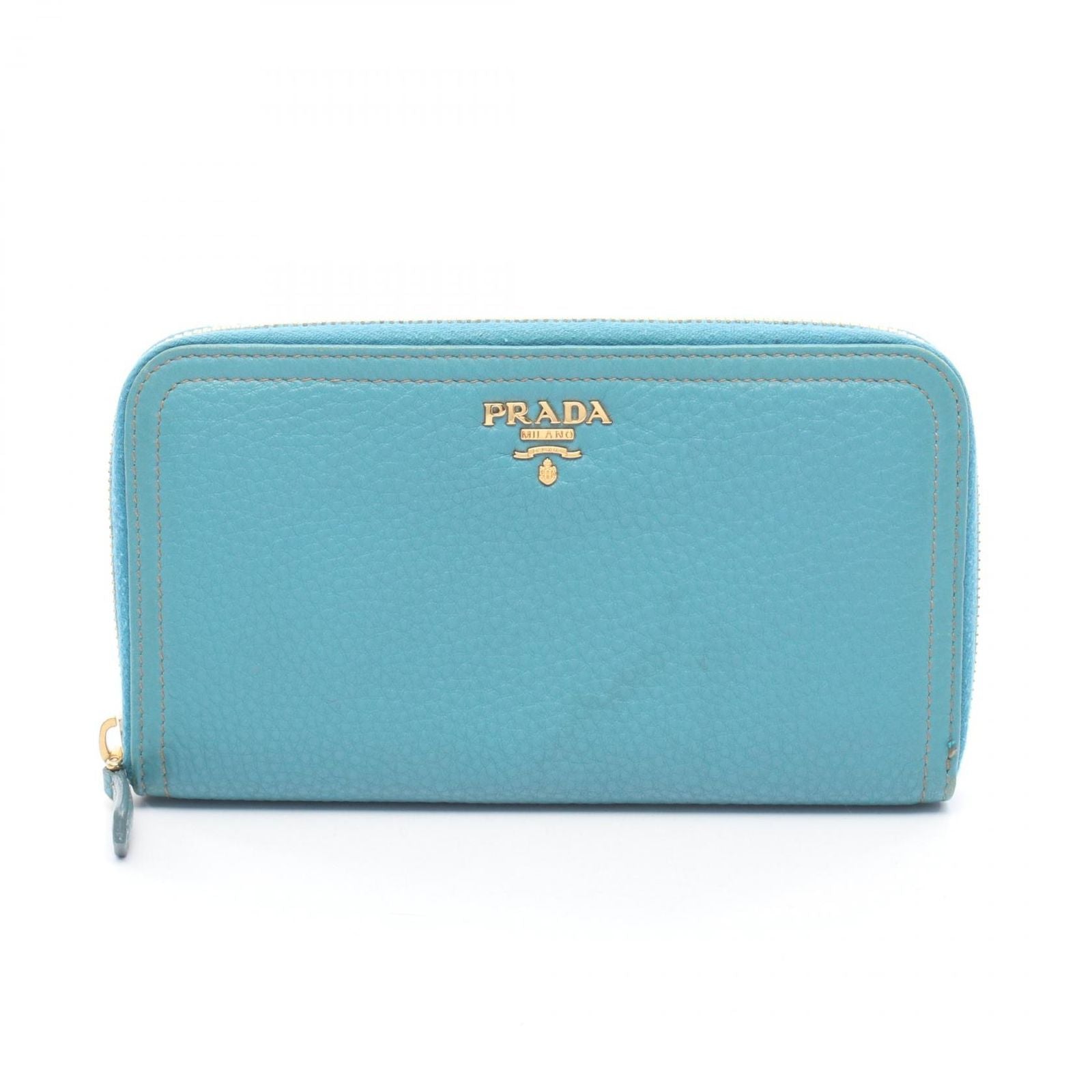 Prada Round Wallet Vitello Daino Blue Leather