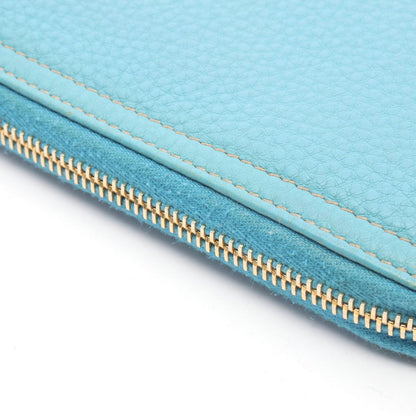 Prada Round Wallet Vitello Daino Blue Leather — view 9