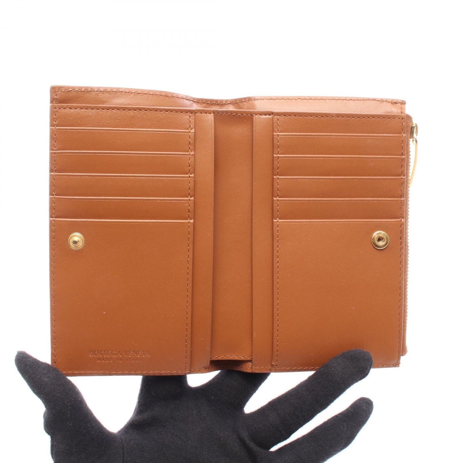 Bottega Veneta Bifold Wallet Intrecciato Camel Lambskin — view 3