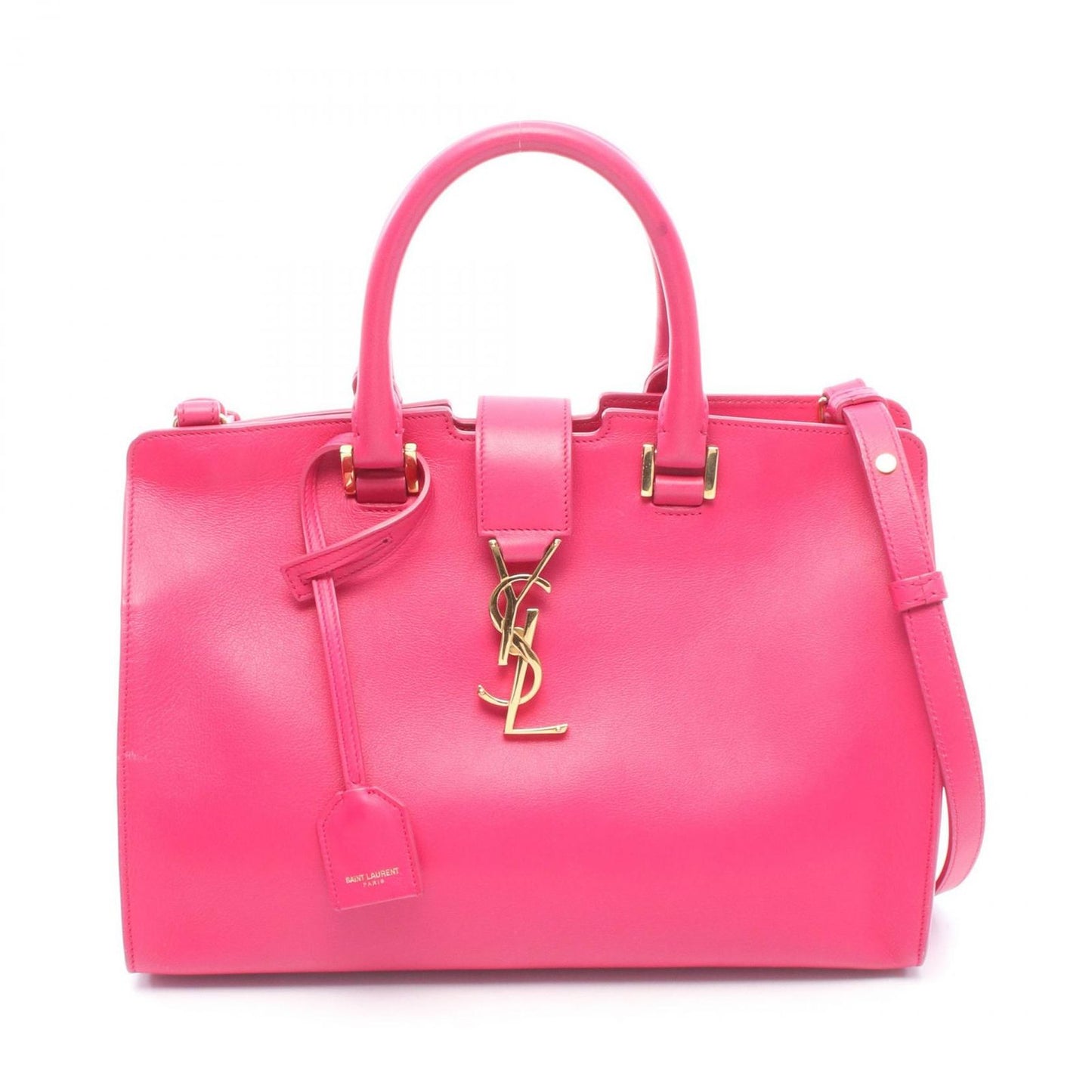 Saint Laurent Yves Handbag Baby Cabas YSL Line 2-Way Fuchsia Pink Leather
