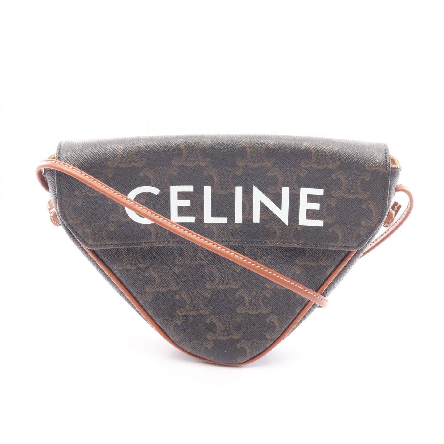 Celine Shoulder Bag Triomphe Triangle Black Brown Canvas