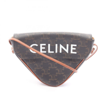 Celine Shoulder Bag Triomphe Triangle Black Brown Canvas