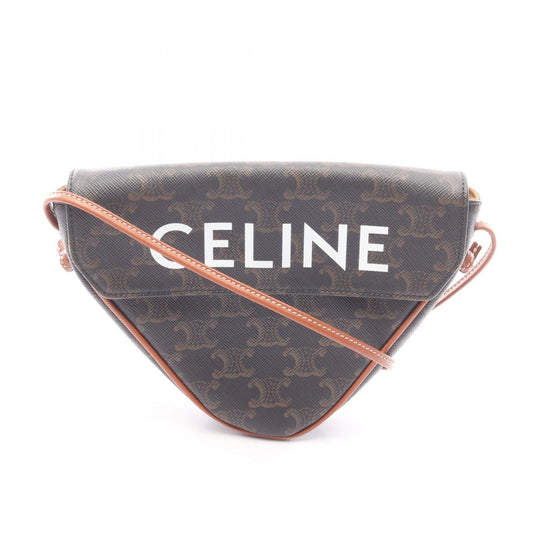 Celine Shoulder Bag Triomphe Triangle Black Brown Canvas