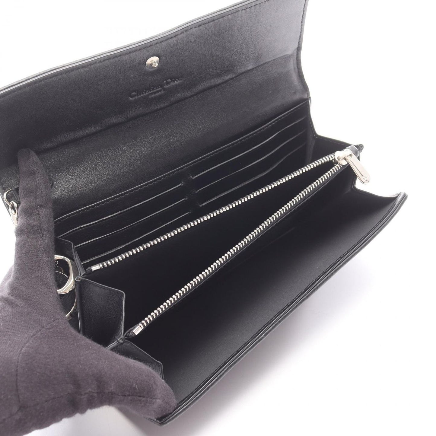 Dior Bifold Wallet Cannage Black Leather Zip — view 3