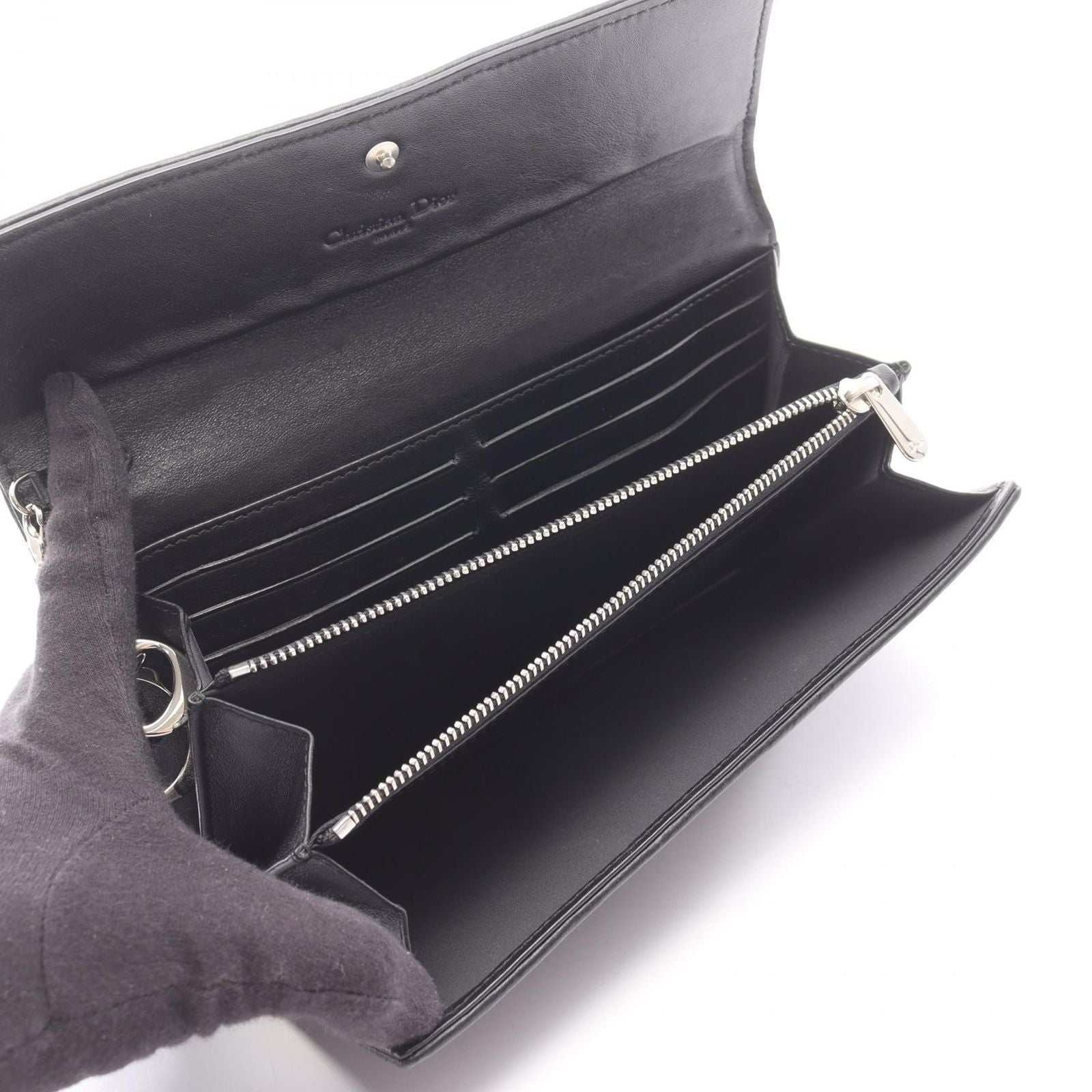 Dior Bifold Wallet Cannage Black Leather Zip — view 3