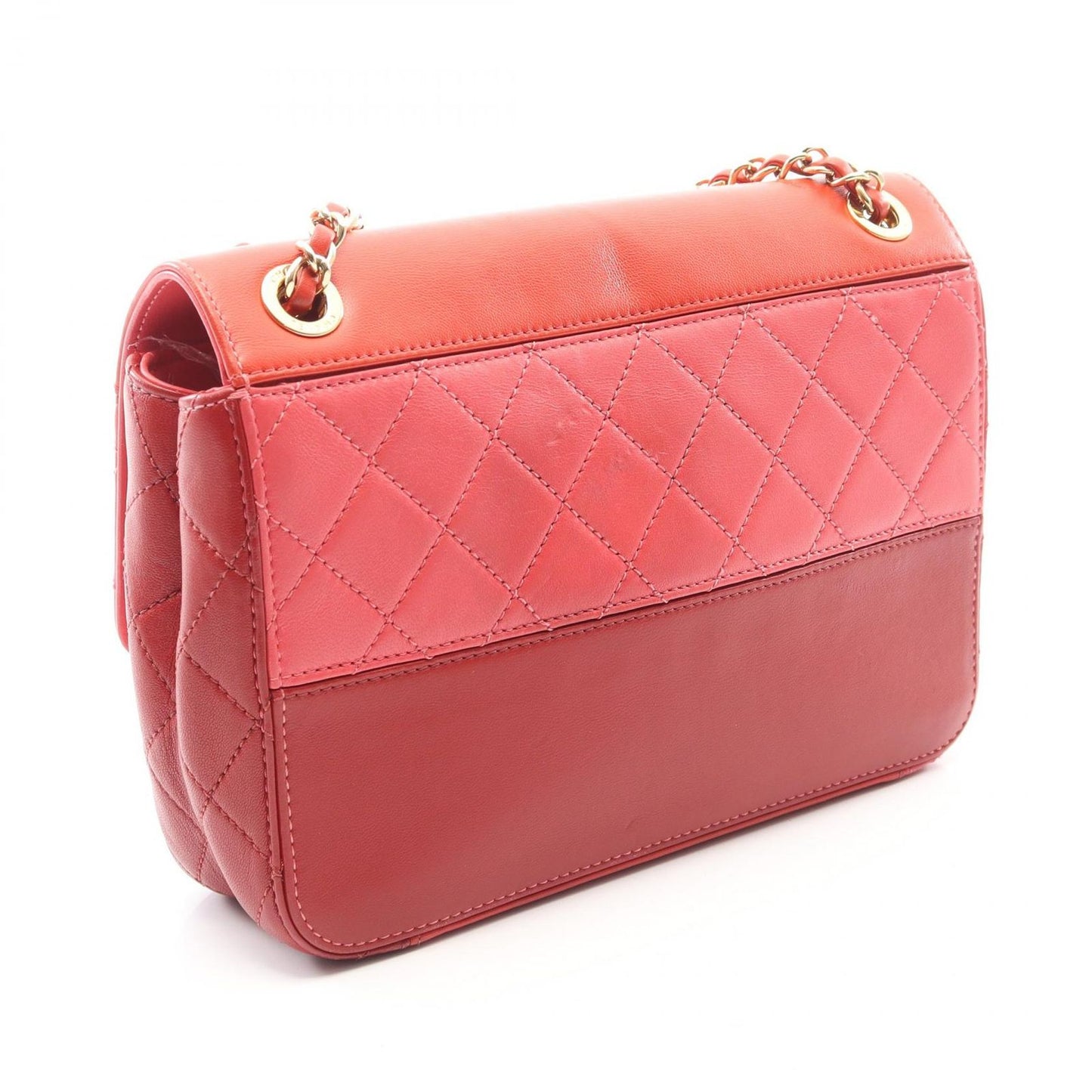 Chanel Shoulder Bag Quilted Red Pink Lambskin Bicolor Chain — view 2