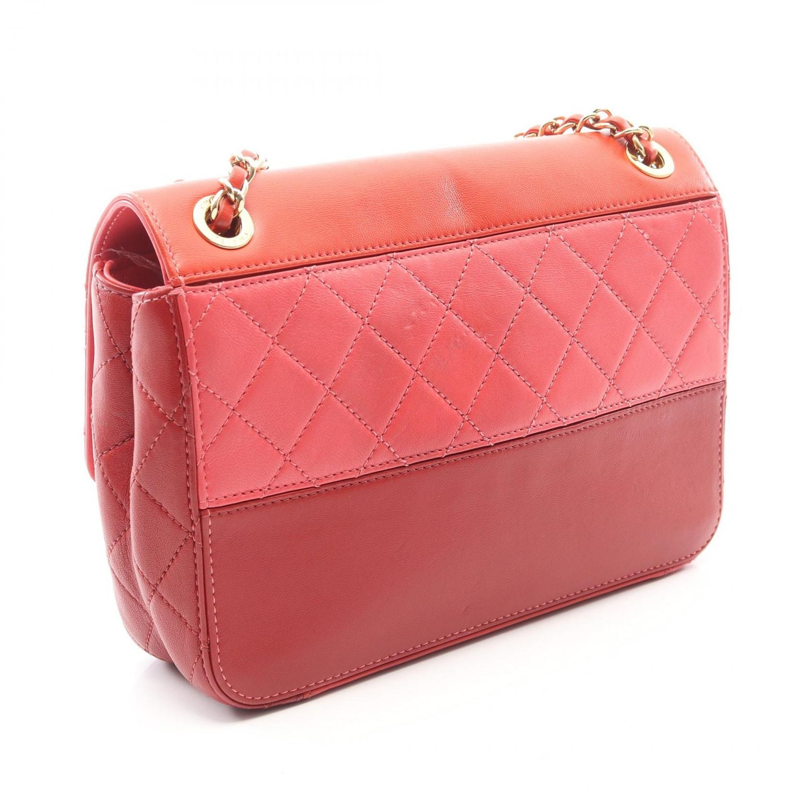 Chanel Shoulder Bag Quilted Red Pink Lambskin Bicolor Chain — view 2