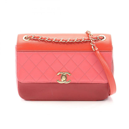 Chanel Shoulder Bag Quilted Red Pink Lambskin Bicolor Chain