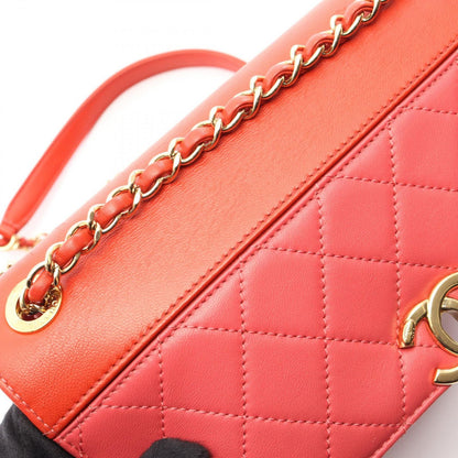 Chanel Shoulder Bag Quilted Red Pink Lambskin Bicolor Chain — view 7