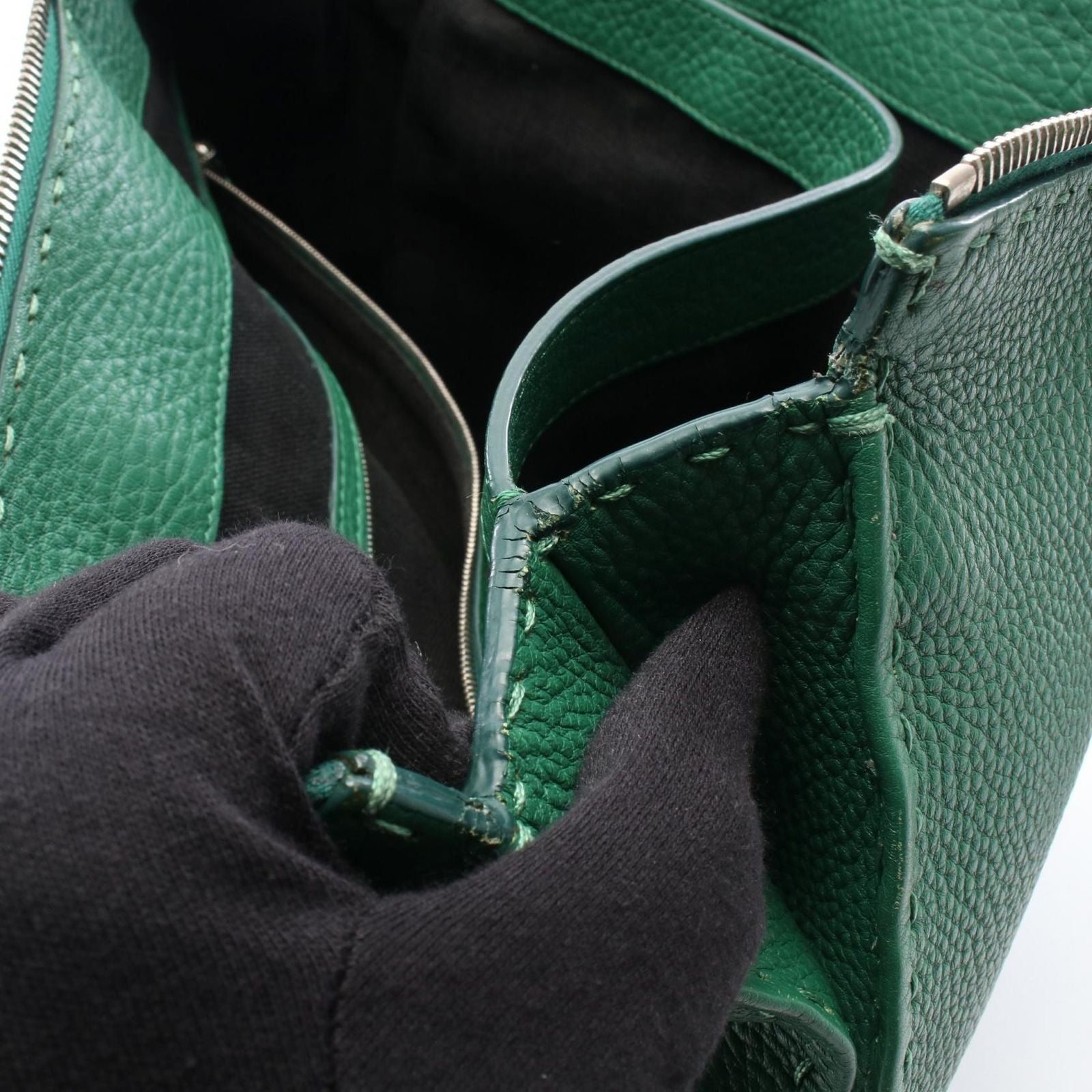 Fendi Business Selleria Green Leather Tote — view 5