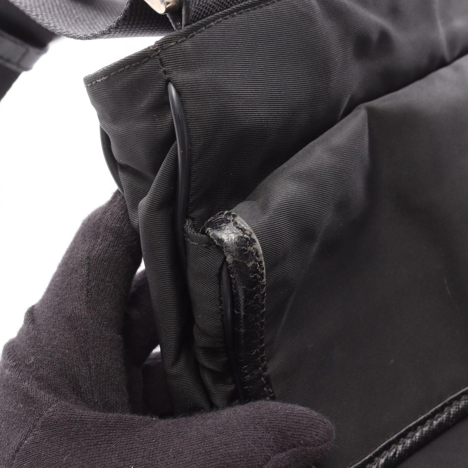 Prada Shoulder Bag Viaggio Black Nylon Saffiano Leather Triangle Logo Messenger — view 8