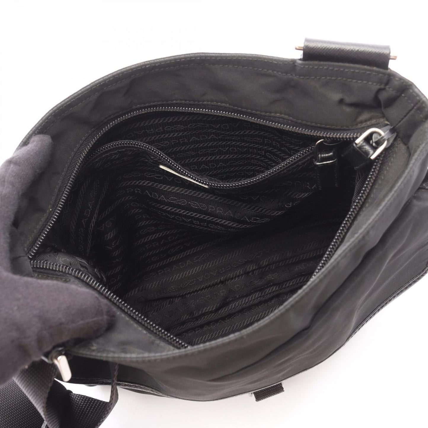 Prada Shoulder Bag Viaggio Black Nylon Saffiano Leather Triangle Logo Messenger — view 3