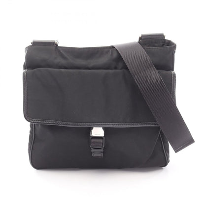 Prada Shoulder Bag Viaggio Black Nylon Saffiano Leather Triangle Logo Messenger