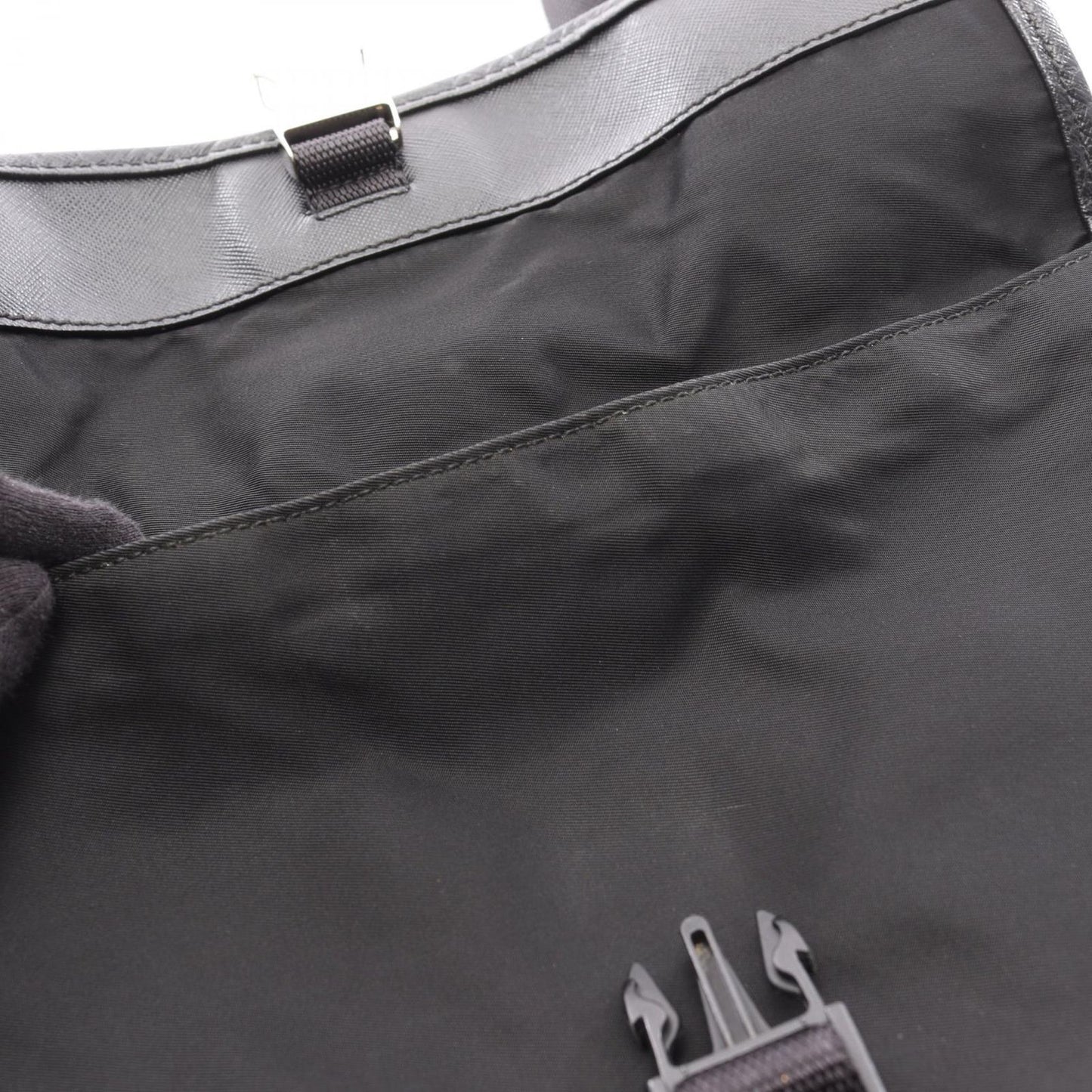 Prada Shoulder Bag Viaggio Black Nylon Saffiano Leather Triangle Logo Messenger — view 7