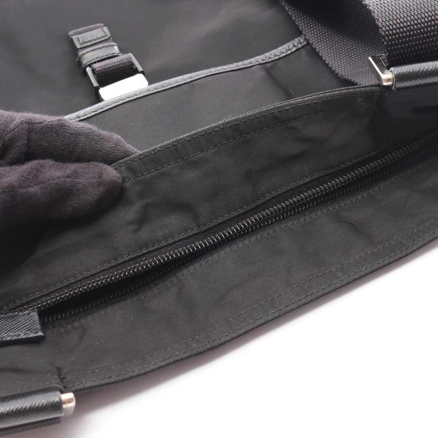 Prada Shoulder Bag Viaggio Black Nylon Saffiano Leather Triangle Logo Messenger — view 6