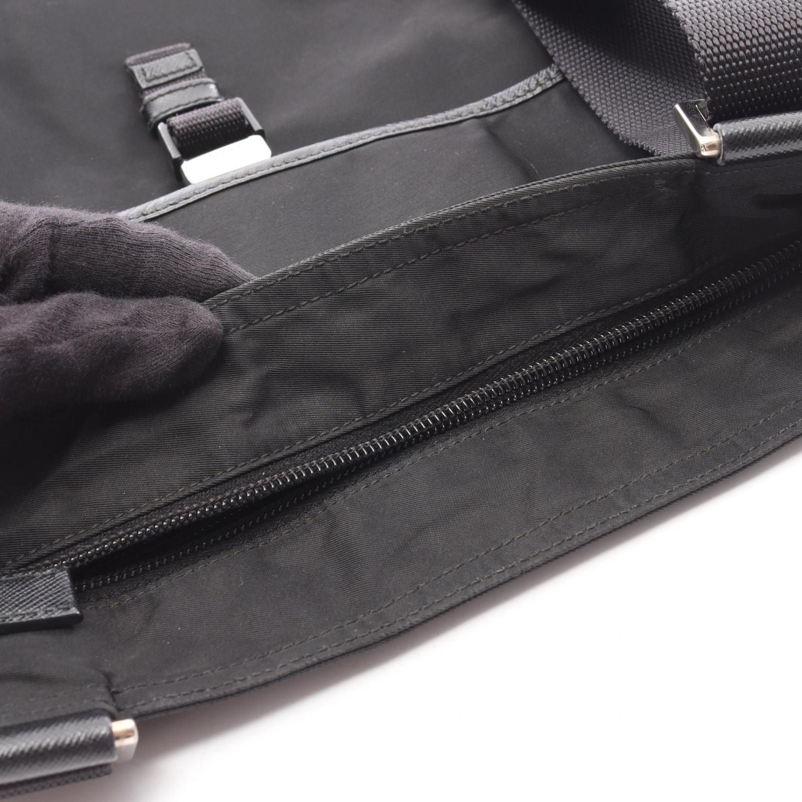 Prada Shoulder Bag Viaggio Black Nylon Saffiano Leather Triangle Logo Messenger — view 6