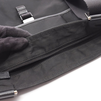 Prada Shoulder Bag Viaggio Black Nylon Saffiano Leather Triangle Logo Messenger — view 6