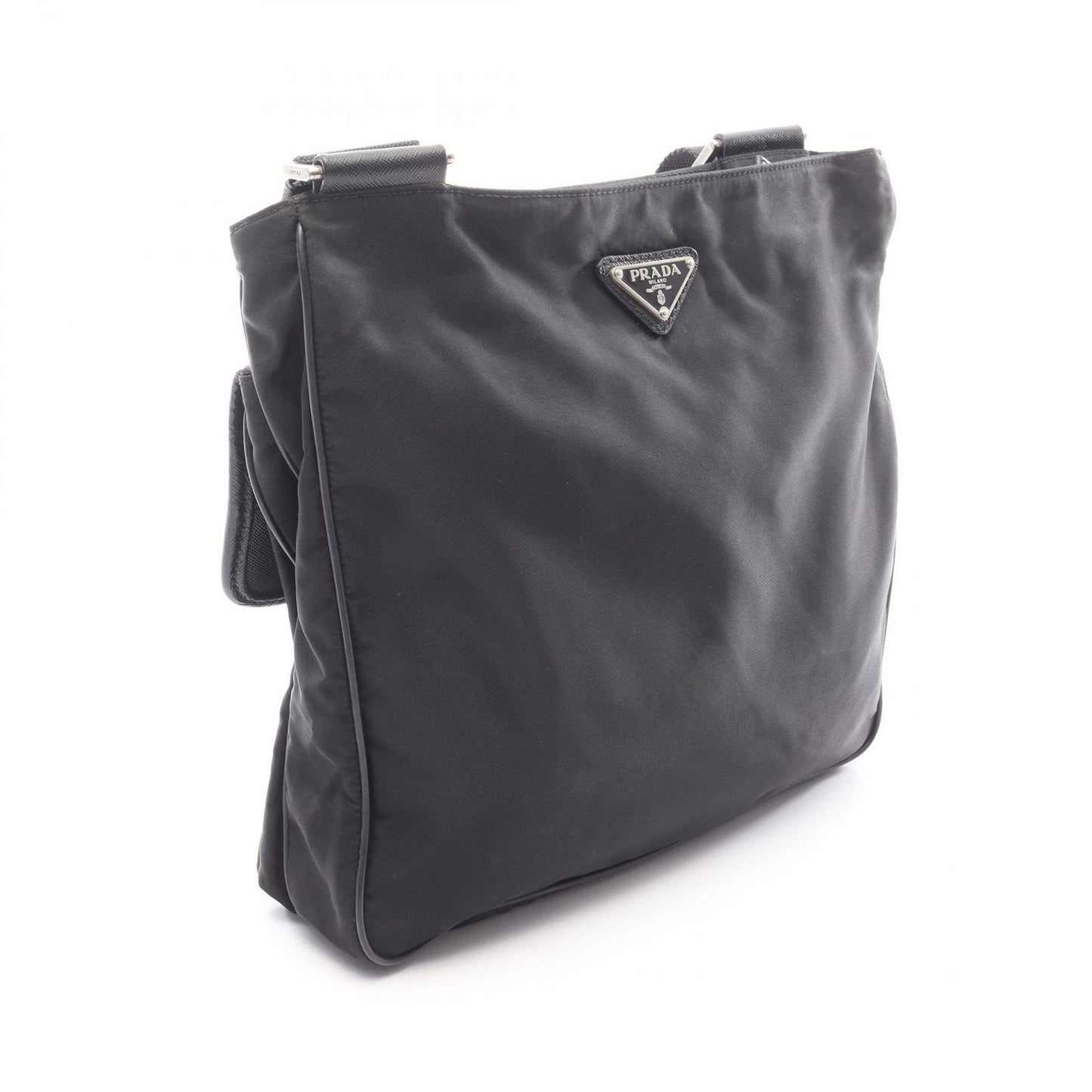 Prada Shoulder Bag Viaggio Black Nylon Saffiano Leather Triangle Logo Messenger — view 2