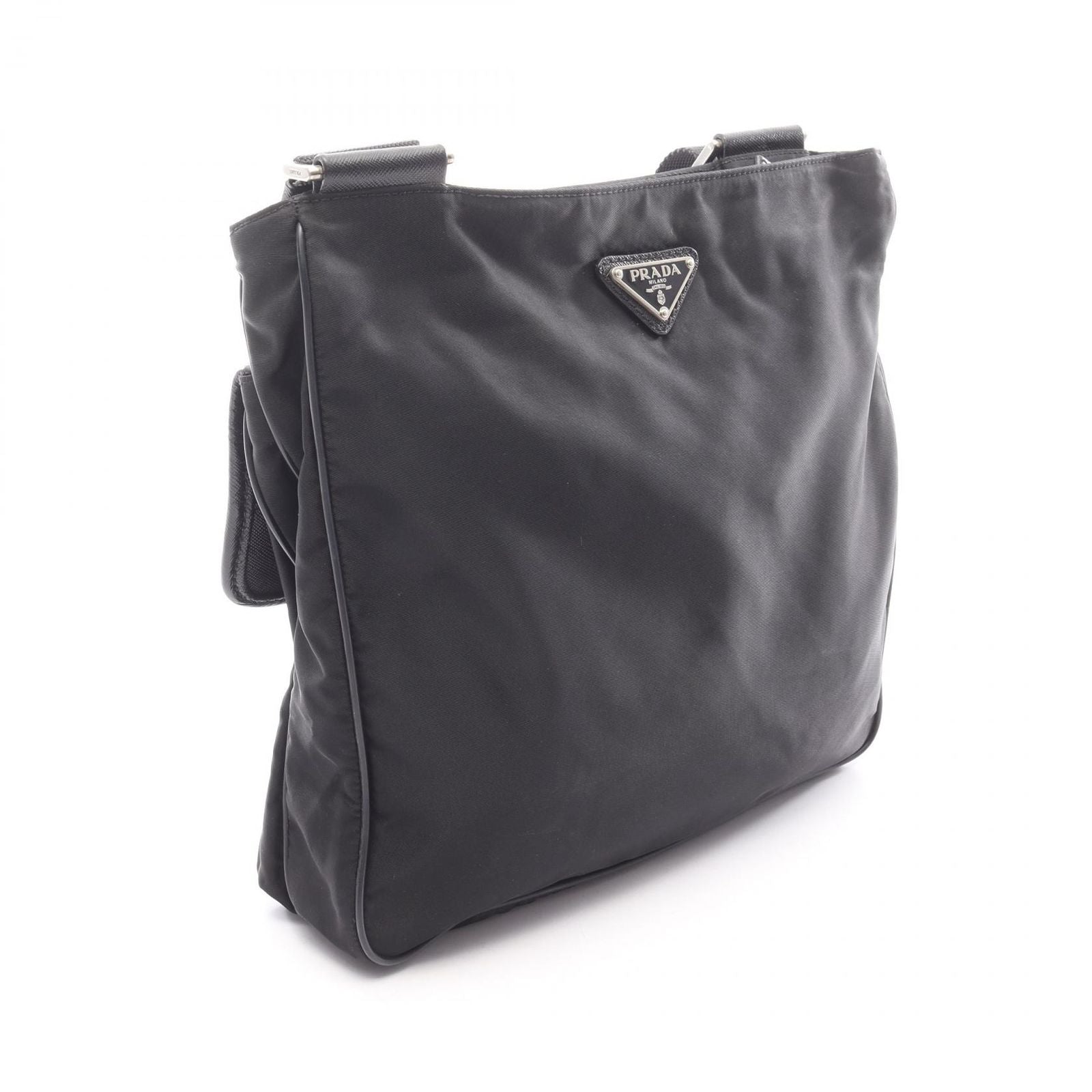 Prada Shoulder Bag Viaggio Black Nylon Saffiano Leather Triangle Logo Messenger — view 2