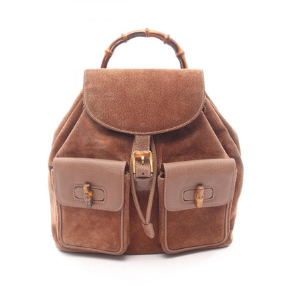 Gucci Backpack Bamboo 003 Brown Suede Leather Sac