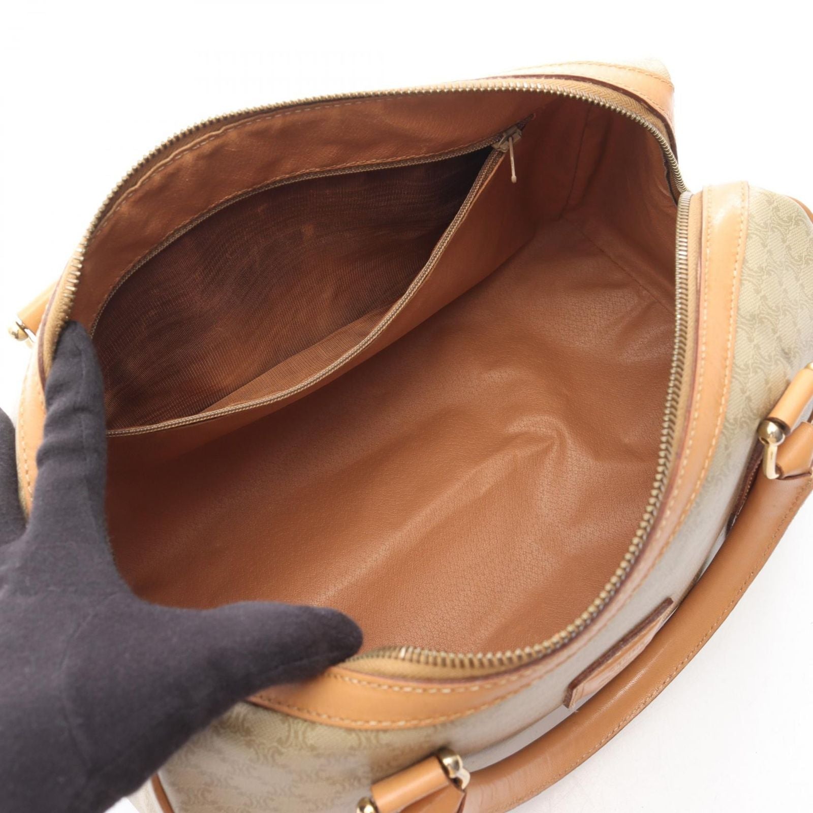 Celine Handbag Macadam Beige Brown Canvas Leather Mini Boston — view 3