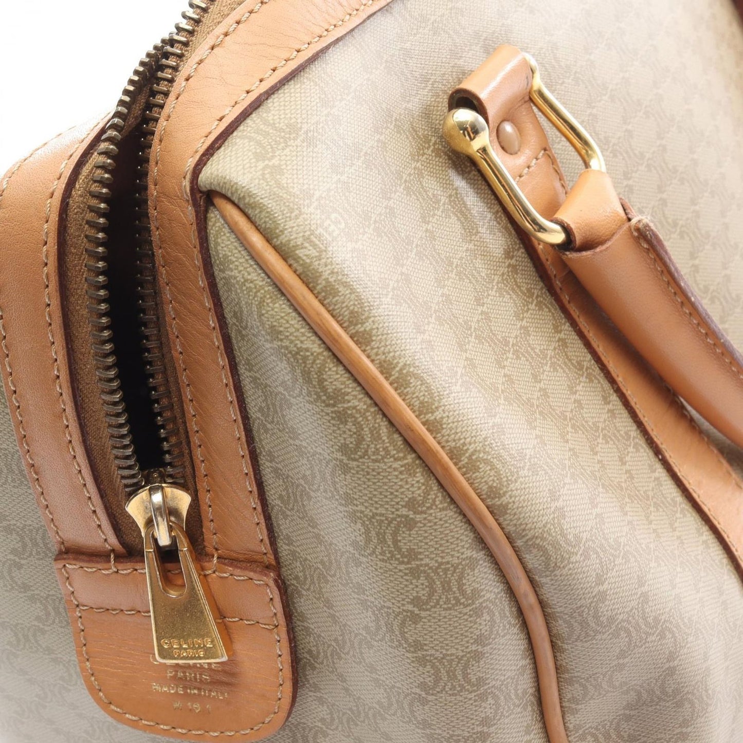 Celine Handbag Macadam Beige Brown Canvas Leather Mini Boston — view 7