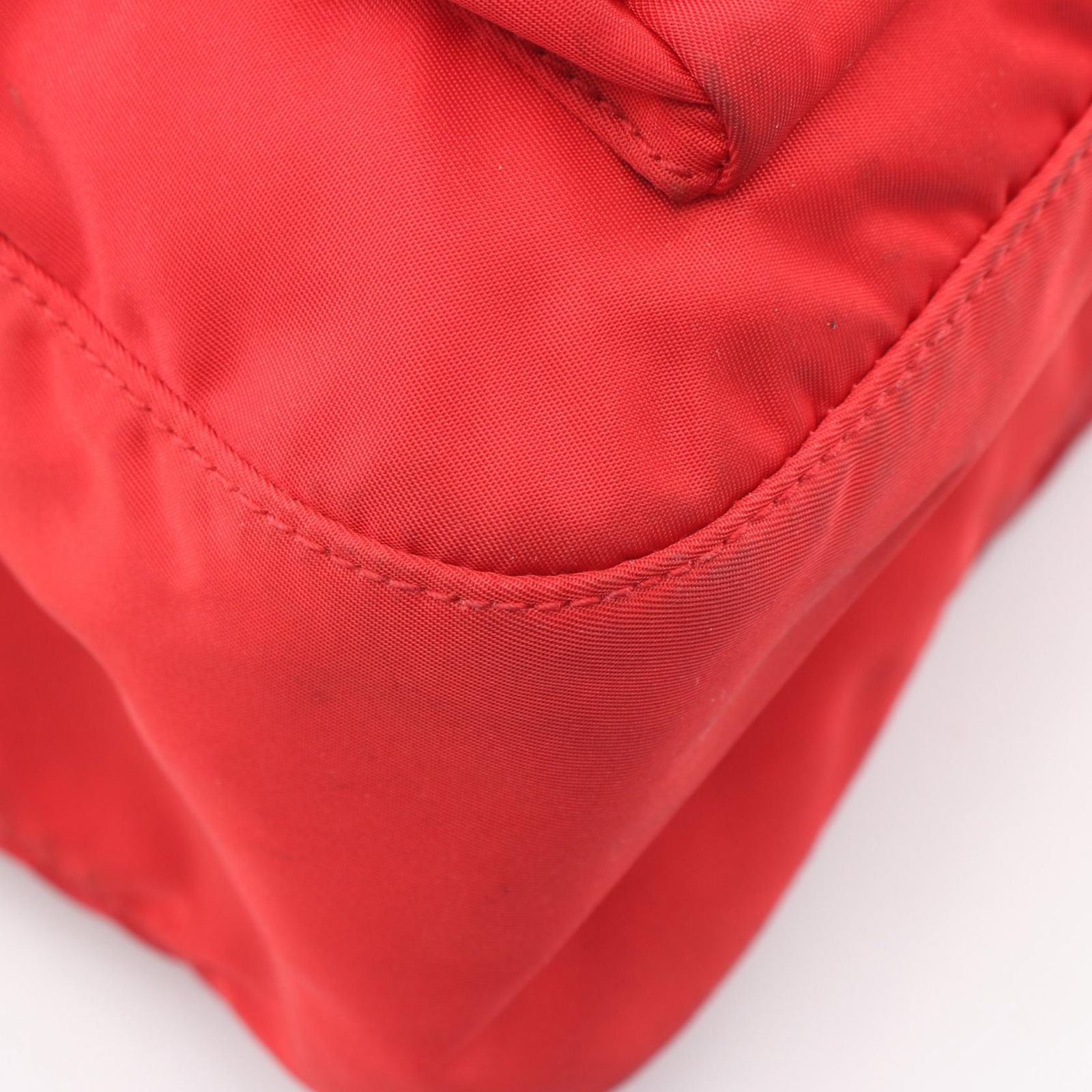 Prada Shoulder Bag Triangle Plate Red Nylon Saffiano Leather Logo — view 7
