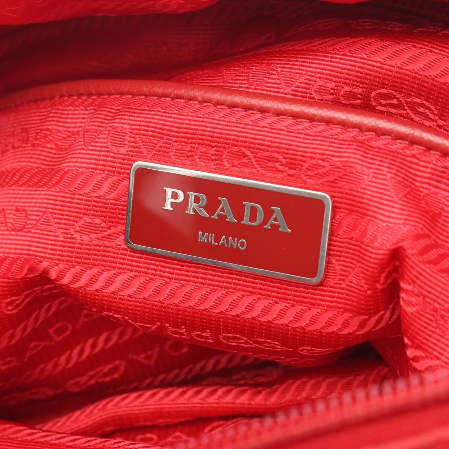 Prada Shoulder Bag Triangle Plate Red Nylon Saffiano Leather Logo — view 4