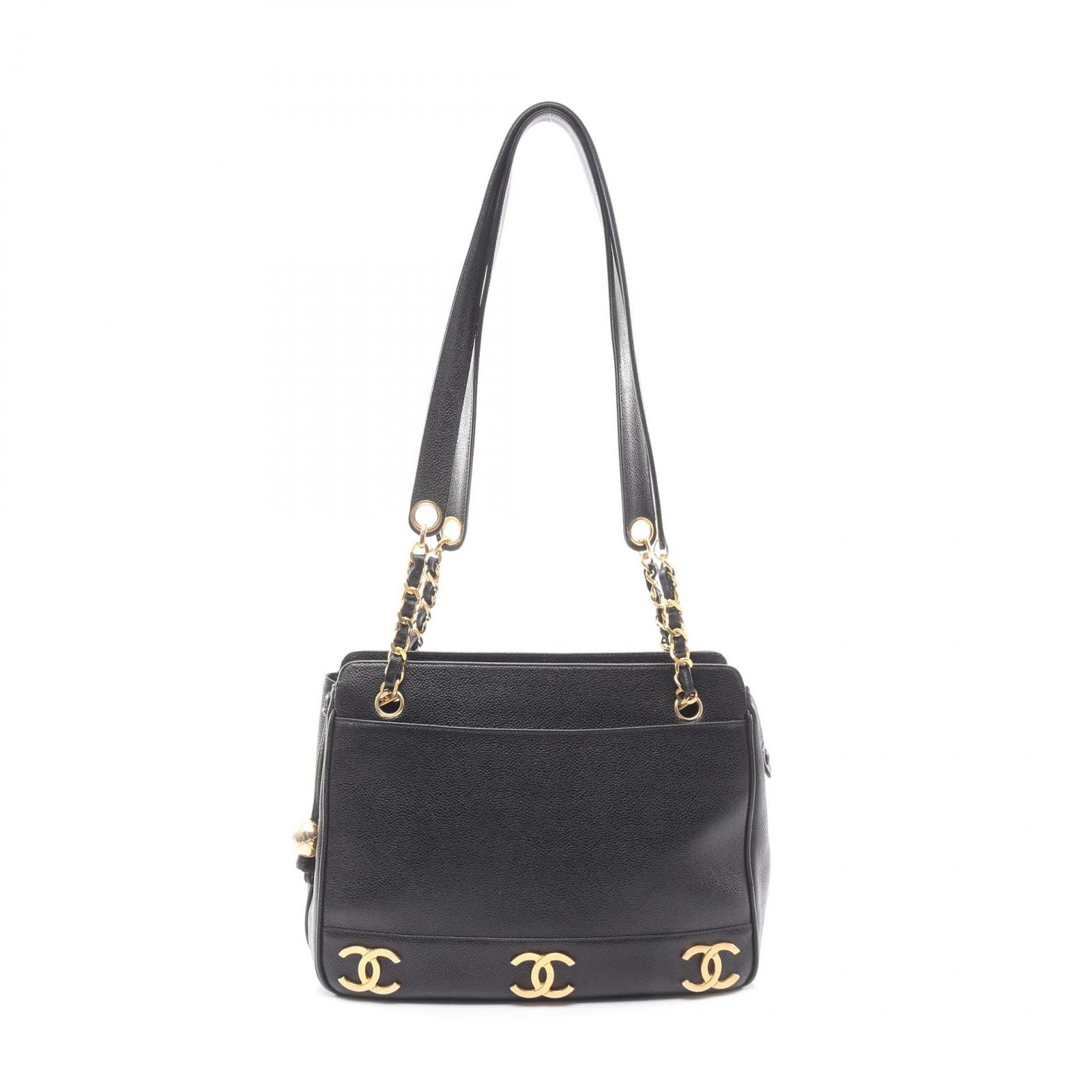 Chanel Tote Triple CC Logo Black Calf Coco Shoulder