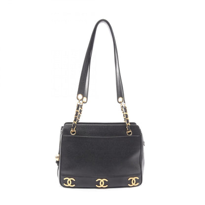 Chanel Tote Triple CC Logo Black Calf Coco Shoulder