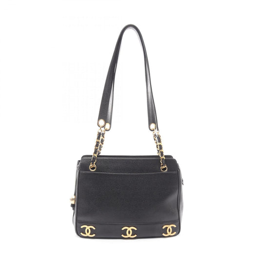 Chanel Tote Triple CC Logo Black Calf Coco Shoulder