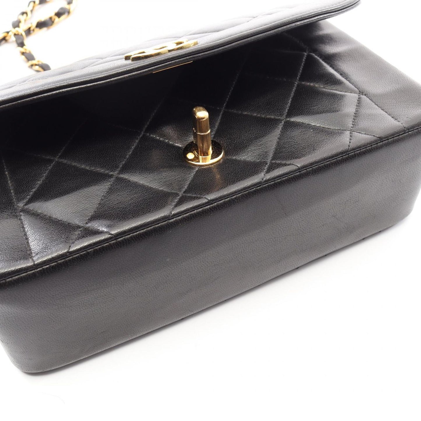 Chanel Shoulder Bag Quilted Diana Flap Black Lambskin Chain — view 9