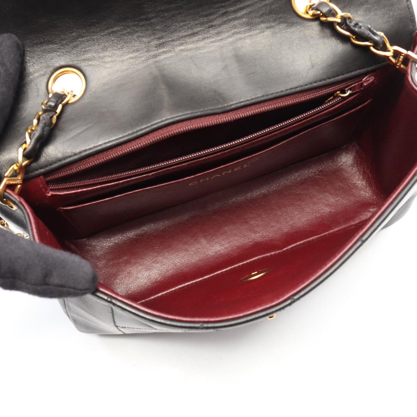 Chanel Shoulder Bag Quilted Diana Flap Black Lambskin Chain — view 3
