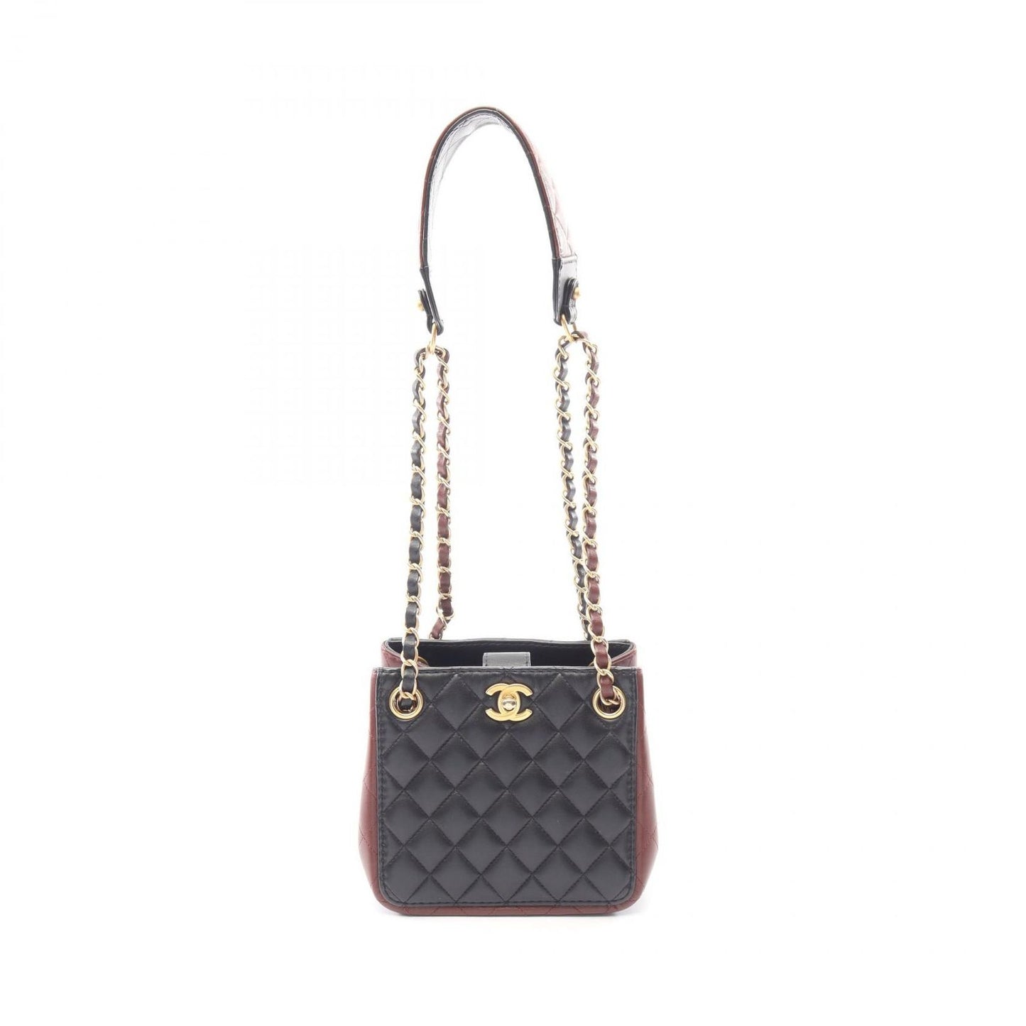 Chanel Shoulder Bag Quilted Small Bucket Black Lambskin Chain