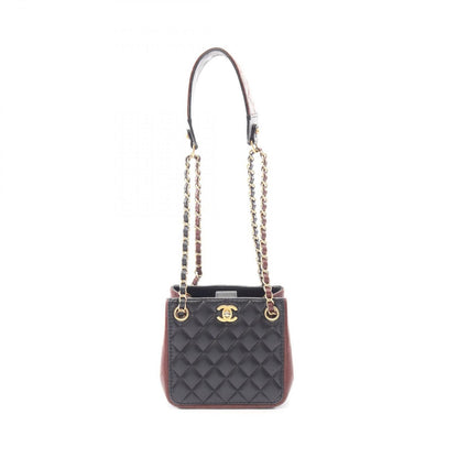 Chanel Shoulder Bag Quilted Small Bucket Black Lambskin Chain