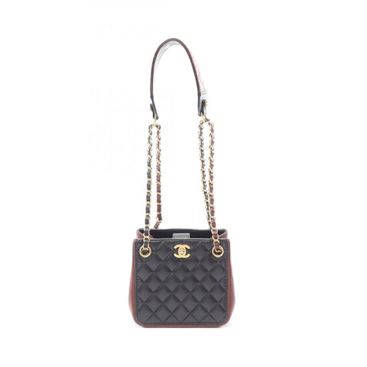 Chanel Shoulder Bag Quilted Small Bucket Black Lambskin Chain