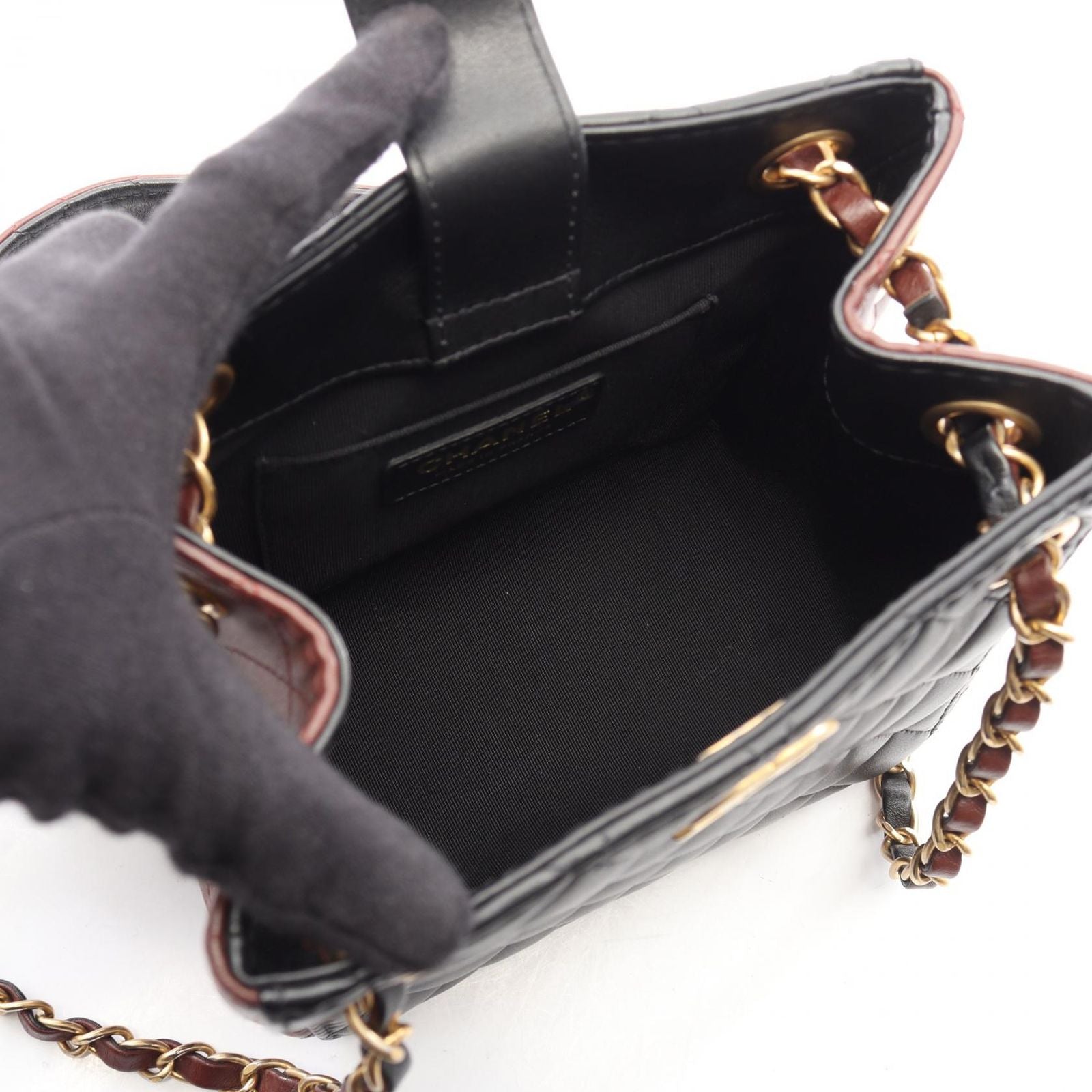 Chanel Shoulder Bag Quilted Small Bucket Black Lambskin Chain — view 3