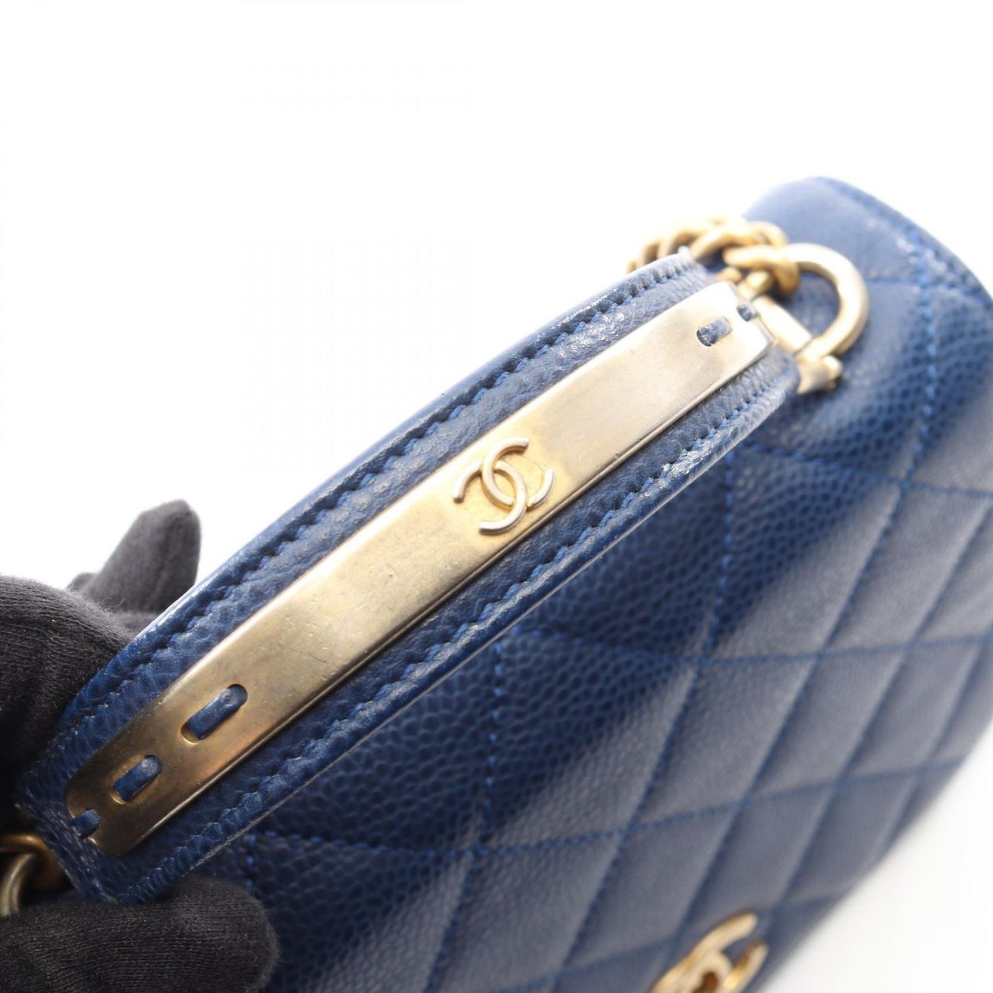 Chanel Shoulder Bag Quilted 2-Way Blue Calf Top Handle Chain — view 8