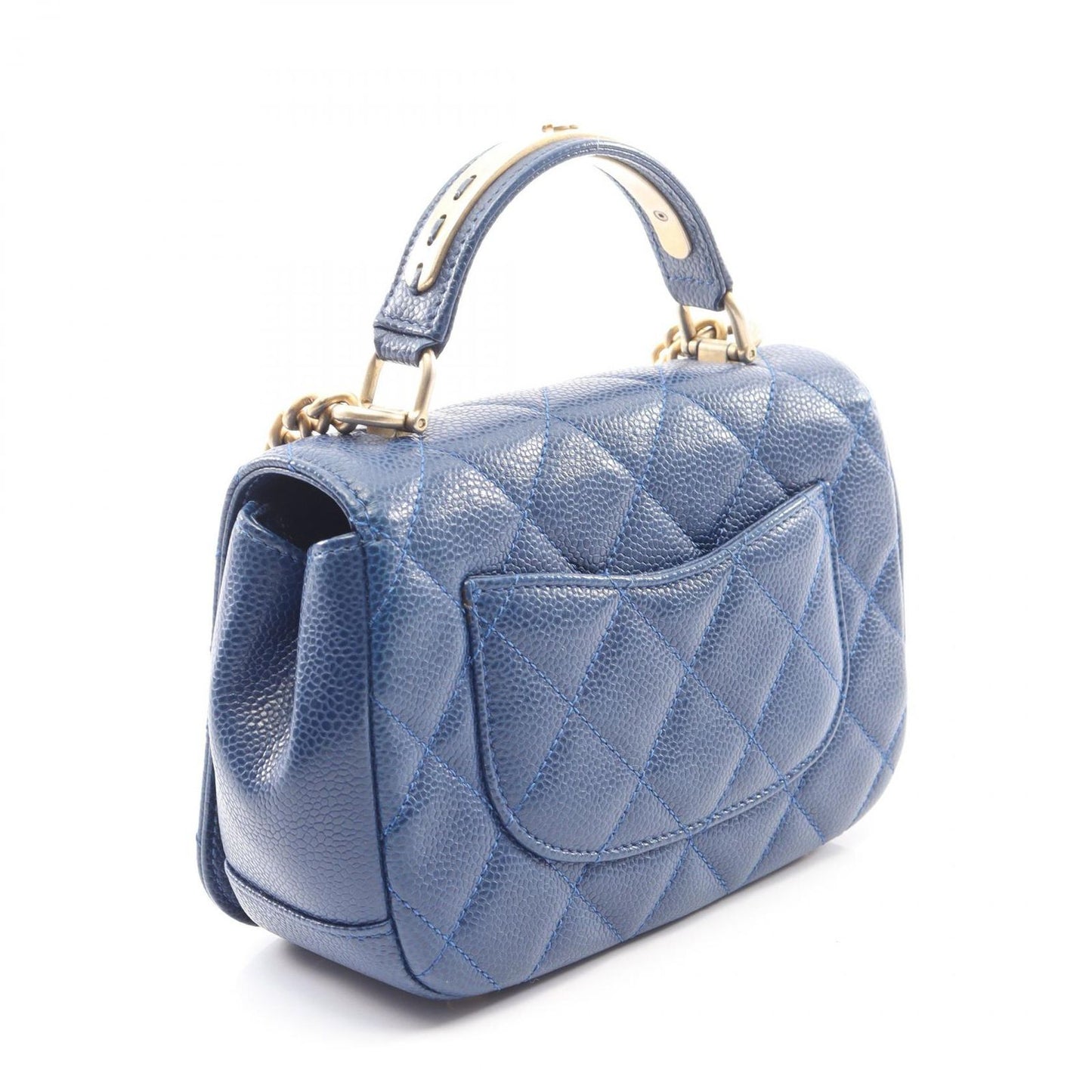 Chanel Shoulder Bag Quilted 2-Way Blue Calf Top Handle Chain — view 2