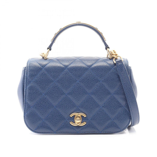 Chanel Shoulder Bag Quilted 2-Way Blue Calf Top Handle Chain