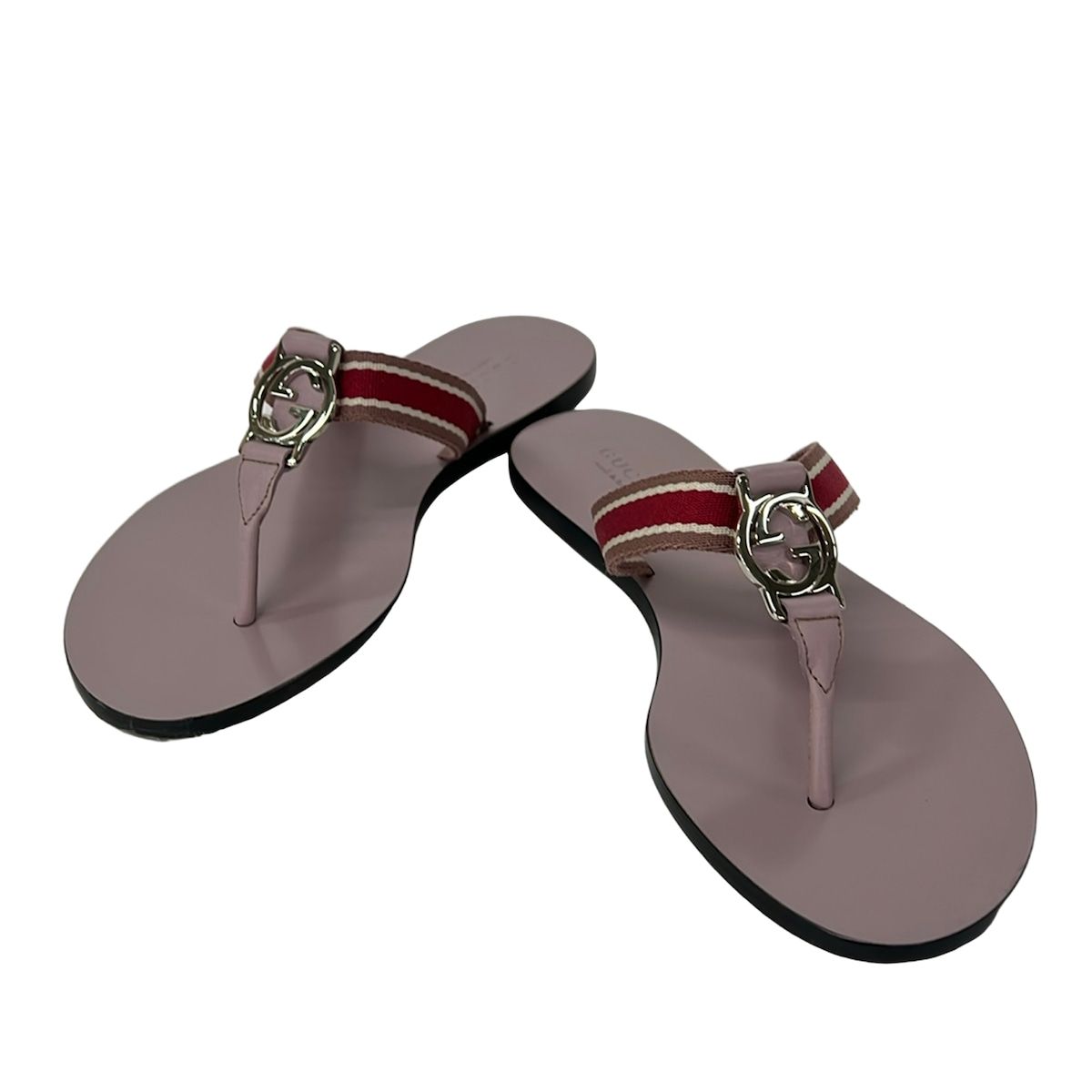 Gucci Sandals 35.5 Pink Beige Bordeaux Multi Interlocking Leather — view 2