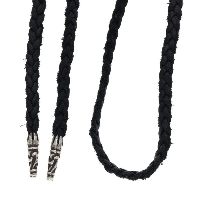 Chrome Hearts Leather Braid Scroll Silver Necklace