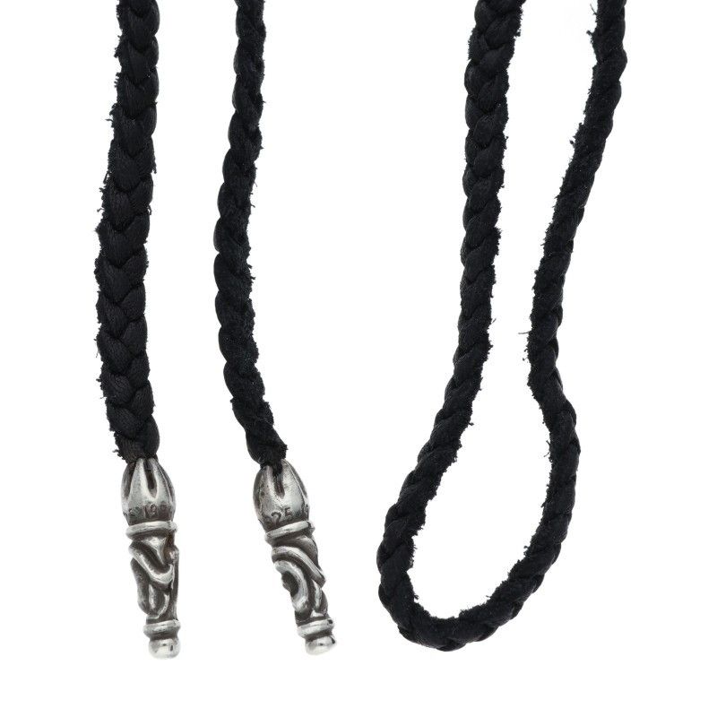 Chrome Hearts Leather Braid Scroll Silver Necklace