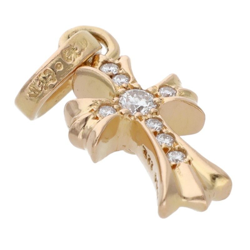 Chrome Hearts 22k Crs Baby Fat P Dmnd Fat Pave Diamond Charm Gold Necklace Top — view 5