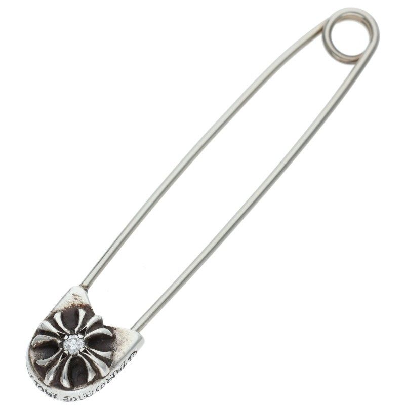 Chrome Hearts Safetypin LG Large Safety Pin 1 Diamond Silver Necklace Top